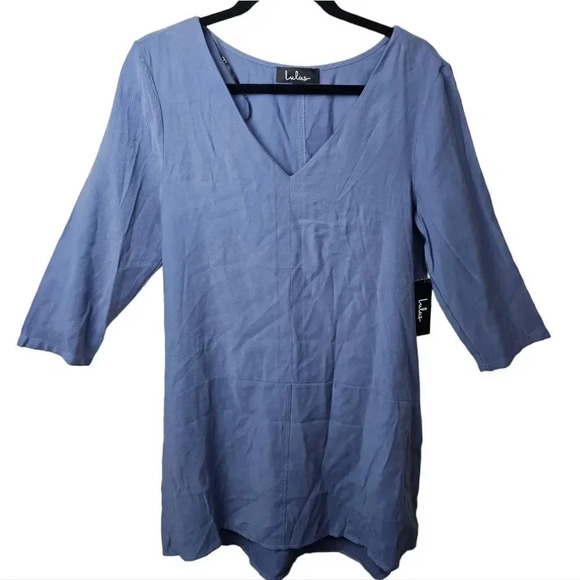 Lulu's For The Twill of It Denim Blue Three-Quarter Sleeve Shift Dress Size M - Picture 2 of 11